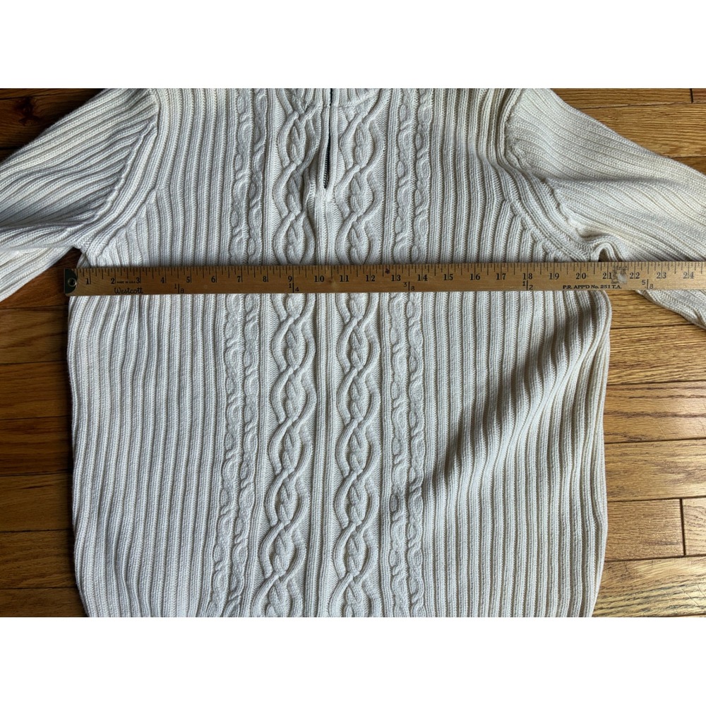 VTG 90s Lands End Cream 100% Cotton Cable Knit Quarter Zip Sweater Old Money - Picture 5 of 7